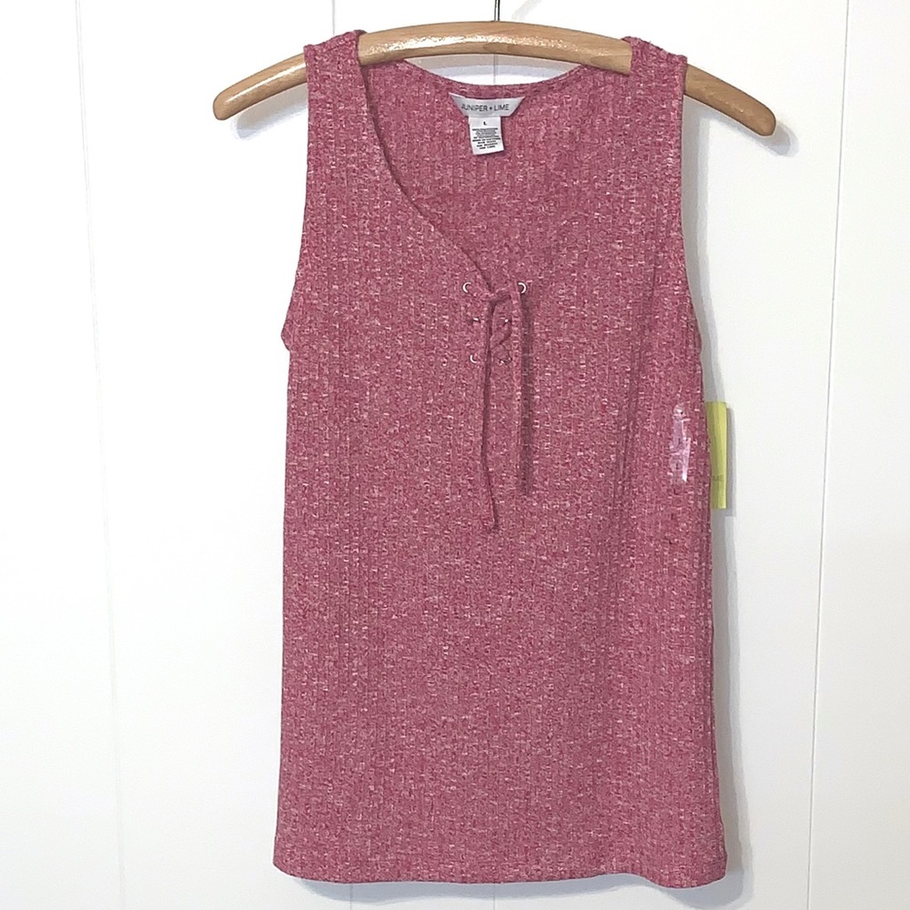 Juniper & Lime Marled Red Lace Up Tank Large NWT